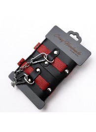 Черно-красные кожаные наручники на металлической сцепке - Crazy Handmade - купить с доставкой в Новокуйбышевске