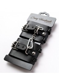 Черные кожаные наручники с ремешками - Crazy Handmade - купить с доставкой в Новокуйбышевске