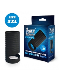 Черная открытая насадка на пенис с кольцом для мошонки XXL-size - 9,4 см. - Sex Expert - в Новокуйбышевске купить с доставкой