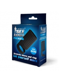 Черная открытая насадка на пенис с кольцом для мошонки XXXL-size - 9,9 см. - Sex Expert - в Новокуйбышевске купить с доставкой