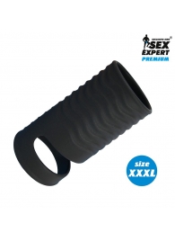 Черная открытая насадка на пенис с кольцом для мошонки XXXL-size - 9,9 см. - Sex Expert - в Новокуйбышевске купить с доставкой
