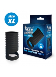 Черная открытая насадка на пенис с кольцом для мошонки XL-size - 8,9 см. - Sex Expert - в Новокуйбышевске купить с доставкой