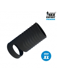 Черная открытая насадка на пенис с кольцом для мошонки XL-size - 8,9 см. - Sex Expert - в Новокуйбышевске купить с доставкой