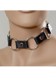 Кожаный черный ошейник с кольцами - Sitabella - купить с доставкой в Новокуйбышевске