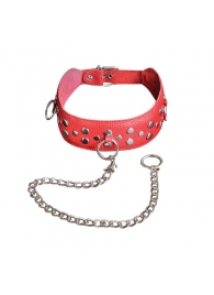 Красный кожаный ошейник с карабином и поводком - Sitabella - купить с доставкой в Новокуйбышевске