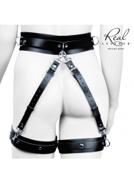Черный кожаный пояс с гартерами - L-XL - Notabu - купить с доставкой в Новокуйбышевске