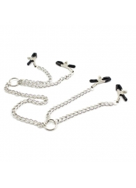 Серебристые зажимы для сосков и половых губ на тонкой цепочке - Notabu - купить с доставкой в Новокуйбышевске