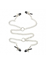 Серебристые зажимы для сосков и половых губ на тонкой цепочке - Notabu - купить с доставкой в Новокуйбышевске