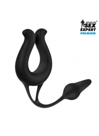 Черная вибронасадка Sex Expert с анальной втулкой - Sex Expert - в Новокуйбышевске купить с доставкой