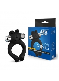 Черное силиконовое эрекционное виброкольцо Sex Expert - Sex Expert - в Новокуйбышевске купить с доставкой