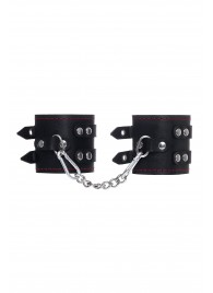 Черные кожаные наручники с двумя ремнями и контрастной строчкой - Pecado - купить с доставкой в Новокуйбышевске