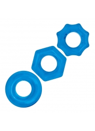Комплект из трех голубых колец для эрекции 3-Pack Nuts   Bolts Stretch Cock Ring Set - BlueLine - в Новокуйбышевске купить с доставкой