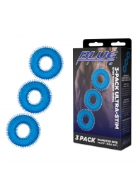 Комплект из трех голубых колец для эрекции 3-Pack Ultra-Stim Stretch Cock Rings - BlueLine - в Новокуйбышевске купить с доставкой