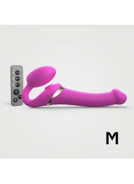 Ярко-розовый безремневой страпон Multi Orgasm Size M с клиторальной стимуляцией - Strap-on-me - купить с доставкой в Новокуйбышевске