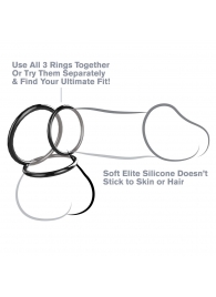 Набор из трех черных эрекционных колец Silicone 3-Ring Stamina Set - Pipedream - в Новокуйбышевске купить с доставкой