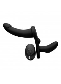 Черный вибрострапон Double Take 10X Double Penetration Vibrating Strap-on Harness - XR Brands - купить с доставкой в Новокуйбышевске