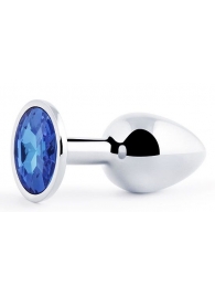 Анальное украшение BUTT PLUG  Small с синим кристаллом - 7 см. - Anal Jewelry Plug - купить с доставкой в Новокуйбышевске