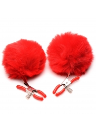 Красные зажимы на соски с помпонами Pom Pom - XR Brands - купить с доставкой в Новокуйбышевске
