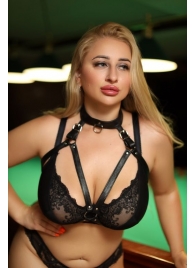 Черная кожаная сбруя с ошейником plus size из нежной кожи - БДСМ Арсенал - купить с доставкой в Новокуйбышевске