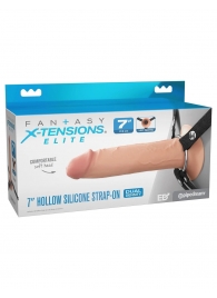 Телесный полый страпон на черных ремнях Hollow Silicone Strap-on - 17,8 см. - Pipedream - купить с доставкой в Новокуйбышевске