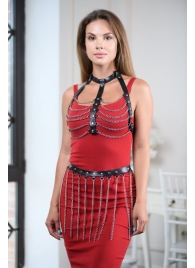 Черно-серебристая портупея-юбка plus size с цепочками - БДСМ Арсенал - купить с доставкой в Новокуйбышевске