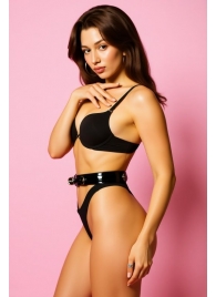 Эффектный черный пояс из лаковой эко-кожи - БДСМ Арсенал - купить с доставкой в Новокуйбышевске