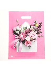 Розовый пакет с цветочным принтом и вырубной ручкой (40х31 см) - Сима-Ленд - купить с доставкой в Новокуйбышевске