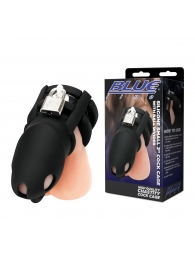 Черная клетка для пениса Silicone Small 2 in Cock Cage With Ball Divider - BlueLine - купить с доставкой в Новокуйбышевске