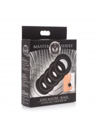 Комплект из 5 черных эрекционных колец для мошонки Ring Master Custom Ball Stretcher Kit - XR Brands - в Новокуйбышевске купить с доставкой