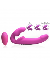 Розовый безремневой страпон с вибрацией и функцией расширения Inflatable Ergo-Fit Strapless Strap-On - XR Brands - купить с доставкой в Новокуйбышевске