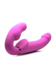 Розовый безремневой страпон с вибрацией и функцией расширения Inflatable Ergo-Fit Strapless Strap-On - XR Brands - купить с доставкой в Новокуйбышевске