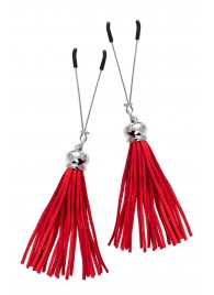 Зажимы на соски «Вилки» с красными кисточками из замши - Pecado - купить с доставкой в Новокуйбышевске