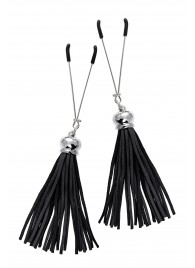 Зажимы на соски «Вилки» с черными кисточками из замши - Pecado - купить с доставкой в Новокуйбышевске