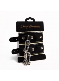 Черные скругленные наручники с мягкой бежевой подкладкой - Crazy Handmade - купить с доставкой в Новокуйбышевске