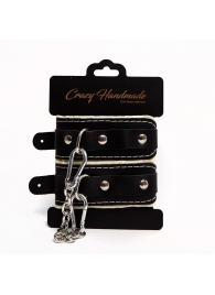 Черные скругленные наручники с мягкой бежевой подкладкой - Crazy Handmade - купить с доставкой в Новокуйбышевске
