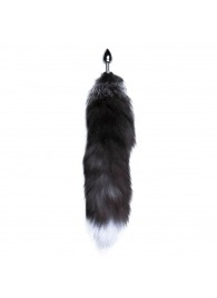 Серебристая анальная пробка с темным лисьим хвостом Black   White Fox Tail Size S - Adrien Lastic