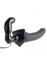 Черный страпон с вагинальной пробкой Deluxe Vibrating Penetrix Strap-On - 19 см. - Pipedream - купить с доставкой в Новокуйбышевске
