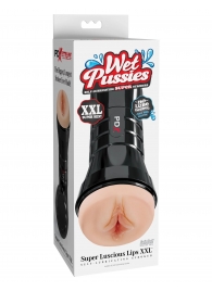 Телесный мастурбатор-вагина в черной колбе Super Luscious Lips XXL - Pipedream - в Новокуйбышевске купить с доставкой