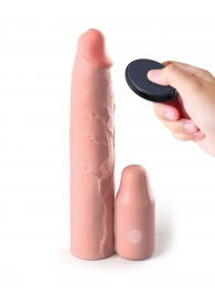Телесная вибронасадка на член 3  Vibrating Mega X-tension with Remote - 22,9 см. - Pipedream - в Новокуйбышевске купить с доставкой