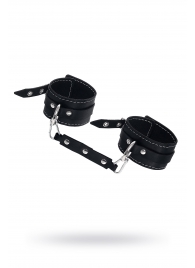 Черные двухслойные кожаные оковы с белой строчкой - Pecado - купить с доставкой в Новокуйбышевске