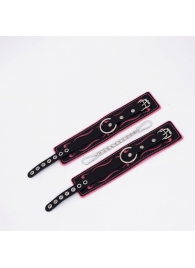 Черно-розовые кожаные оковы с розовой строчкой - Crazy Handmade - купить с доставкой в Новокуйбышевске