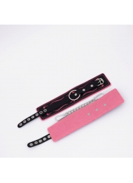 Черно-розовые кожаные оковы с розовой строчкой - Crazy Handmade - купить с доставкой в Новокуйбышевске