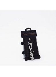 Черные кожаные наручники с хромированной фурнитурой - Crazy Handmade - купить с доставкой в Новокуйбышевске