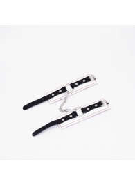 Бело-красные кожаные наручники - Crazy Handmade - купить с доставкой в Новокуйбышевске