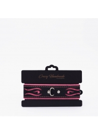 Черно-розовый кожаный ошейник с розовой строчкой - Crazy Handmade - купить с доставкой в Новокуйбышевске