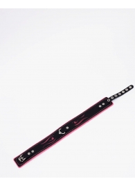 Черно-розовый кожаный ошейник с розовой строчкой - Crazy Handmade - купить с доставкой в Новокуйбышевске