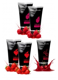 Набор из 5 съедобных лубрикантов JUJU (клубника х 2, малина х 2, вишня) - JuJu - купить с доставкой в Новокуйбышевске