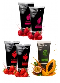 Набор из 5 съедобных лубрикантов JUJU (клубника х 2, малина х 2, тропические фрукты) - JuJu - купить с доставкой в Новокуйбышевске