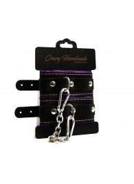 Черно-фиолетовые скругленные наручники с мягкой подкладкой - Crazy Handmade - купить с доставкой в Новокуйбышевске