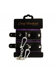 Черно-фиолетовые скругленные наручники с мягкой подкладкой - Crazy Handmade - купить с доставкой в Новокуйбышевске